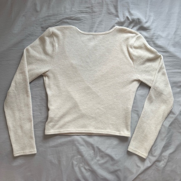 Aerie Cream Waffle Knit Wrap Long Sleeve Top - Picture 5 of 5